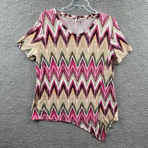 Womens Boho Chevron Top L Artsy Indie Stretch Knit Tie Front Casual Everyday